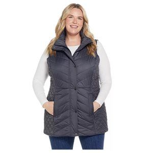 NWT Women's Weathercast Quilted Long Puffer Vest Coat Smoke Gray L $150 9A277